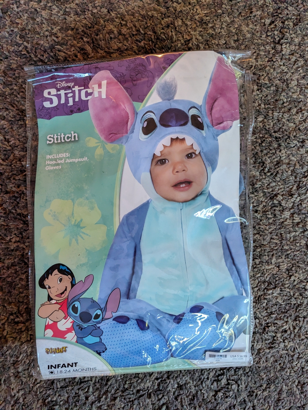 Disney Stitch Infant Blue Hooded Jumpsuit Costume